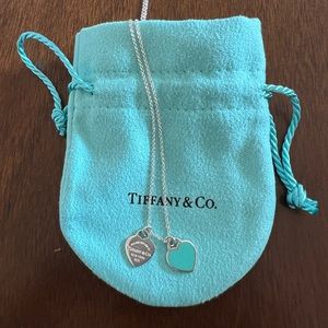 Tiffany and Co. Blue Double Tag Heart Pendant Necklace